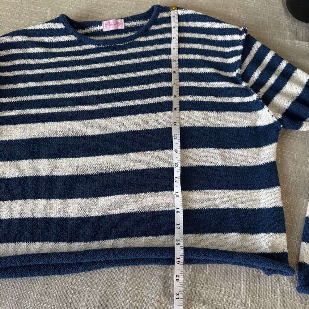 Striped Long Sleeve Pullover Knit Sweater Small Blue White Striped Nautical - Picture 4 of 8
